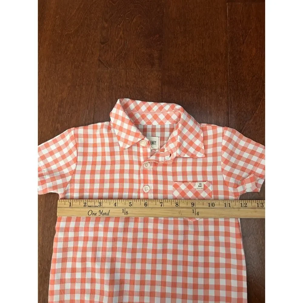 Me & Henry Orange Gingham Short Sleeve Baby Romper, Size 18-24 Months